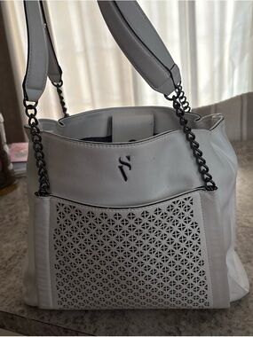 Victoria's Secret White Tote with Black Chain Straps